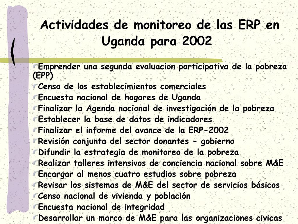 Actividades de monitoreo de las ERP en Uganda para 2002