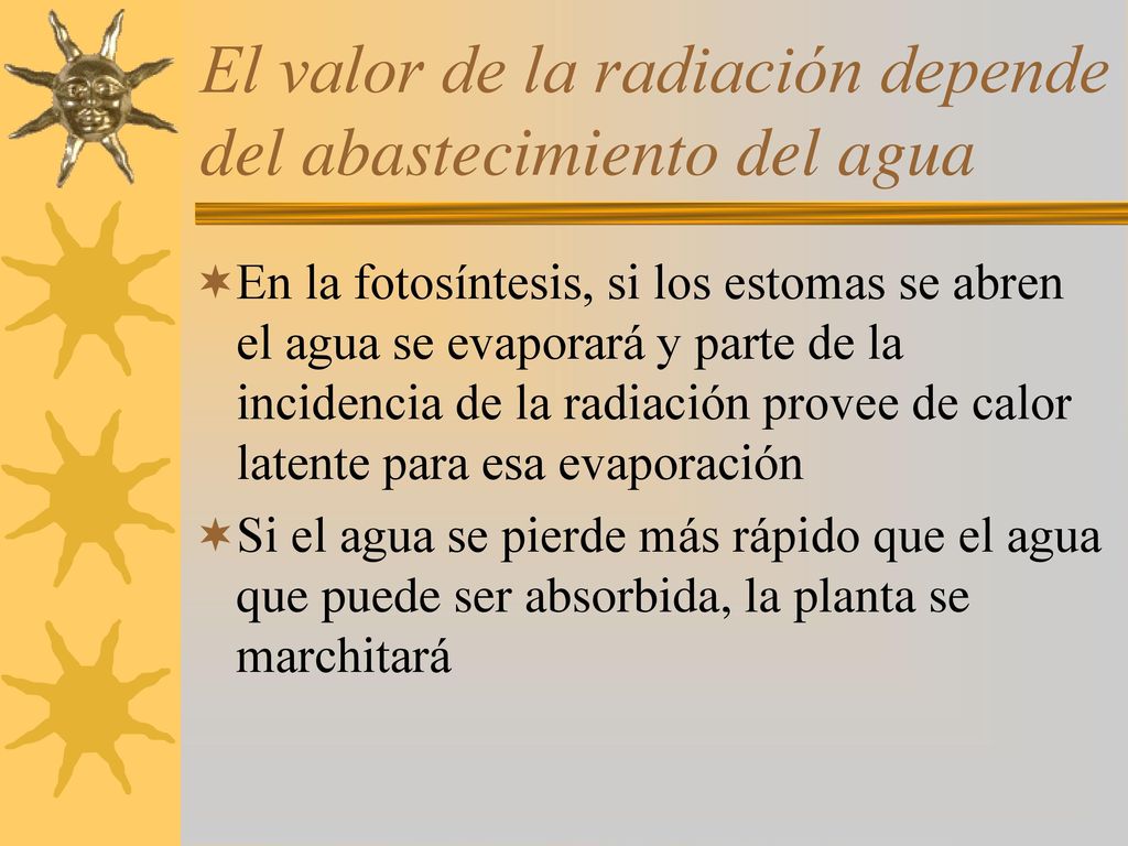 El valor de la radiación depende del abastecimiento del agua