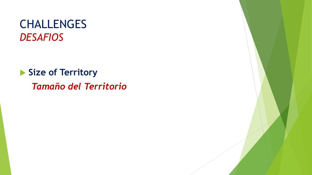 CHALLENGES DESAFIOS Size of Territory Tamaño del Territorio