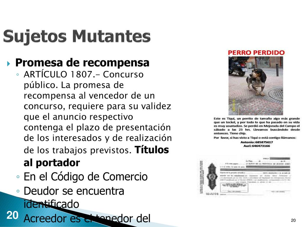 Sujetos Mutantes Promesa de recompensa En el Código de Comercio