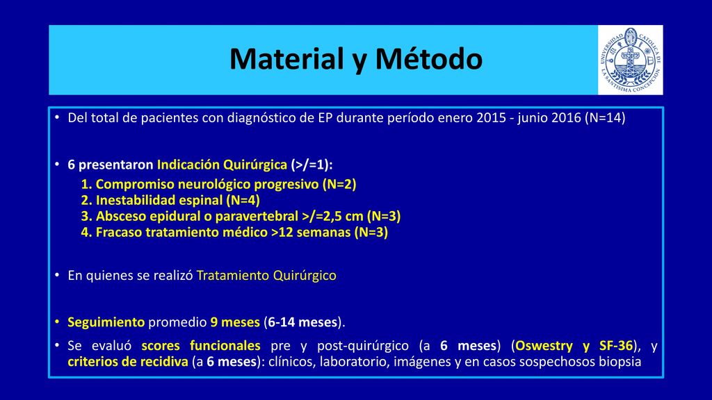 Material y Método Del total de pacientes con diagnóstico de EP durante período enero junio 2016 (N=14)