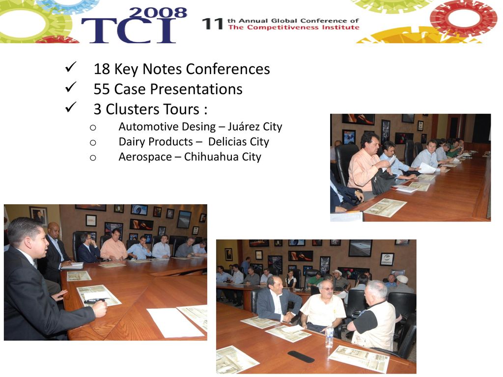 18 Key Notes Conferences 55 Case Presentations 3 Clusters Tours :