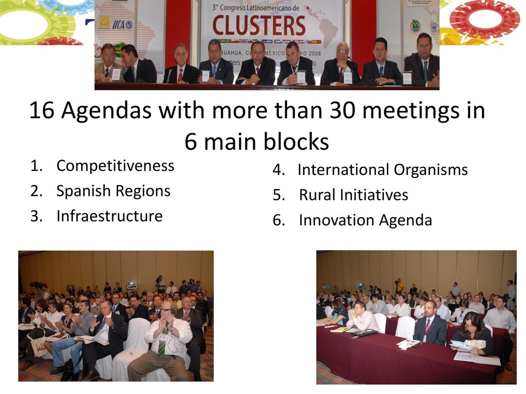 16 Agendas with more than 30 meetings in 6 main blocks