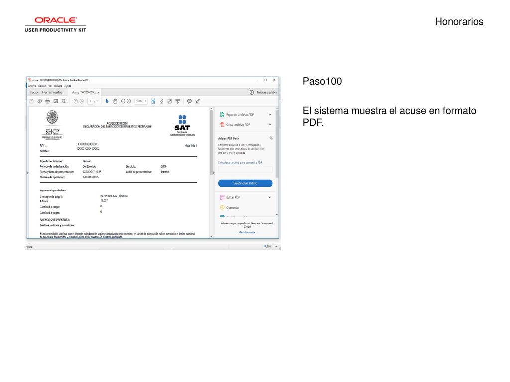 Honorarios Paso100 El sistema muestra el acuse en formato PDF.