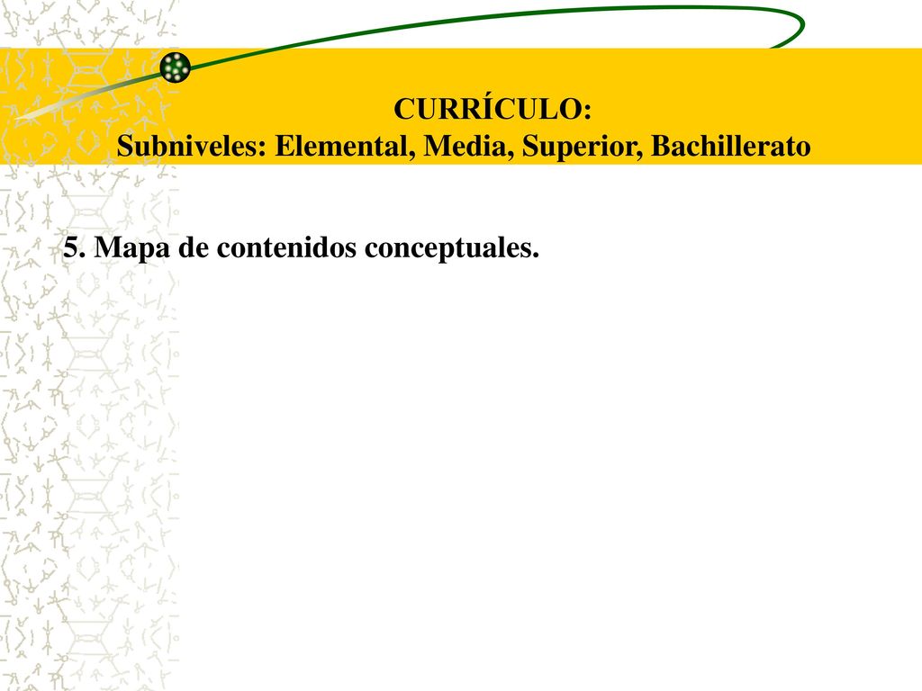 CURRÍCULO: Subniveles: Elemental, Media, Superior, Bachillerato 5. Mapa de contenidos conceptuales.