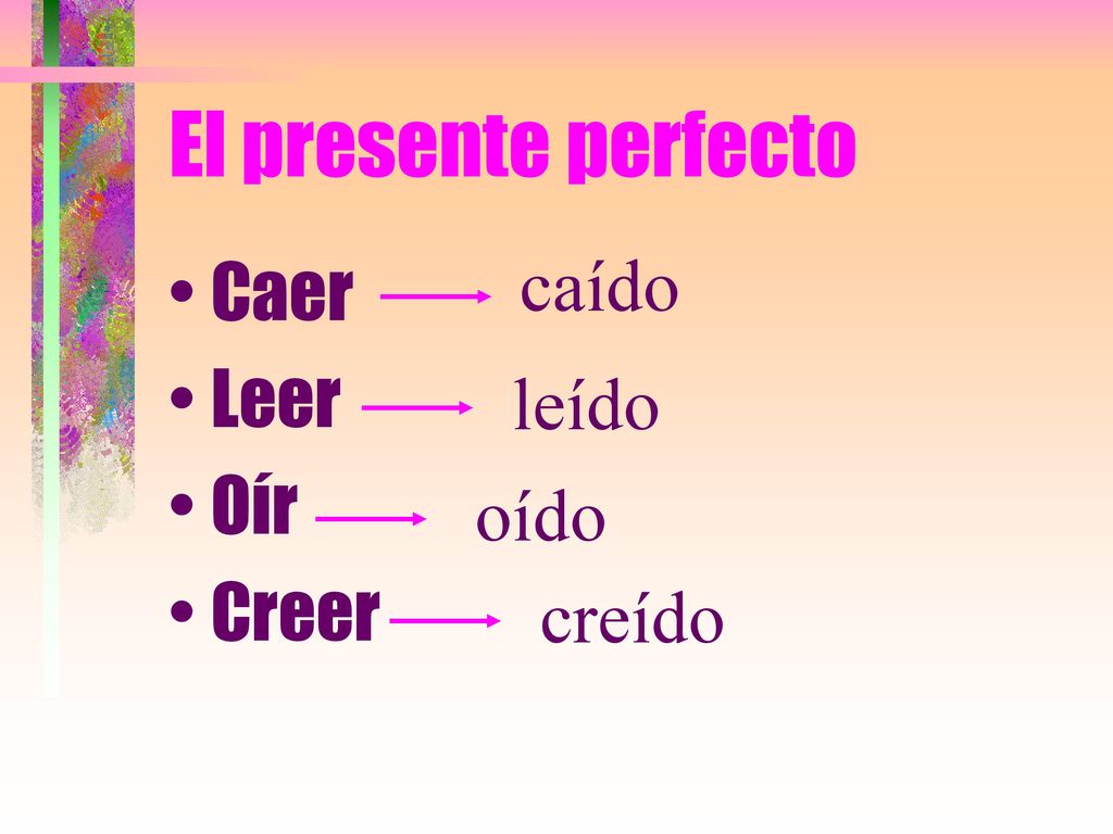 El presente perfecto caído Caer Leer Oír Creer leído oído creído