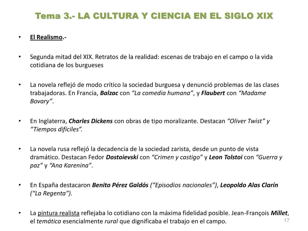 Tema 3.- LA CULTURA Y CIENCIA EN EL SIGLO XIX