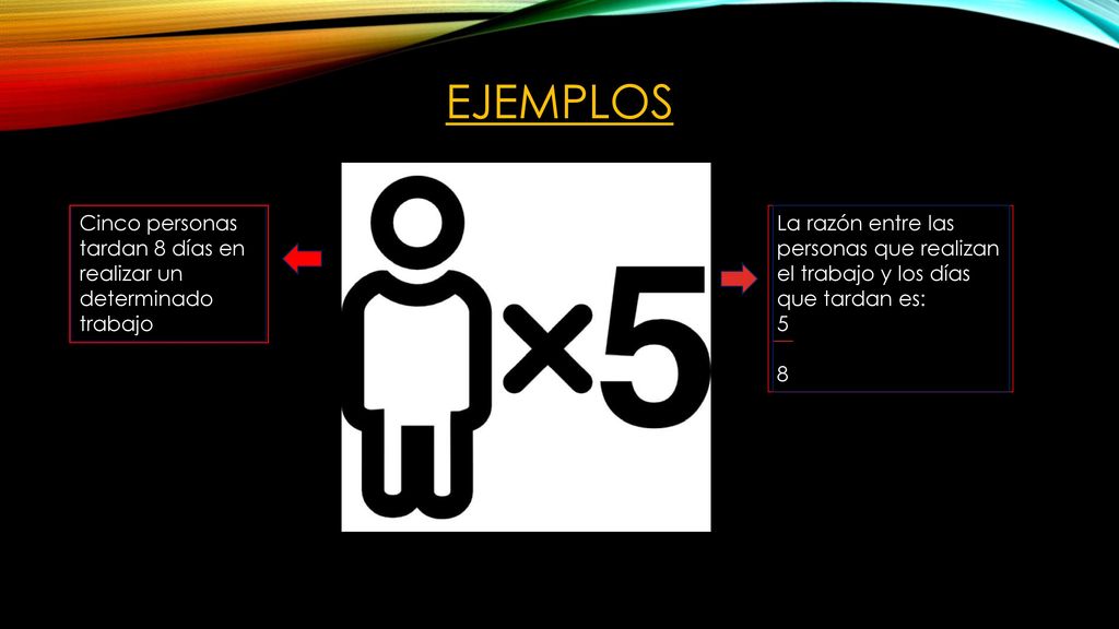 Ejemplos Cinco personas tardan 8 días en realizar un determinado trabajo.