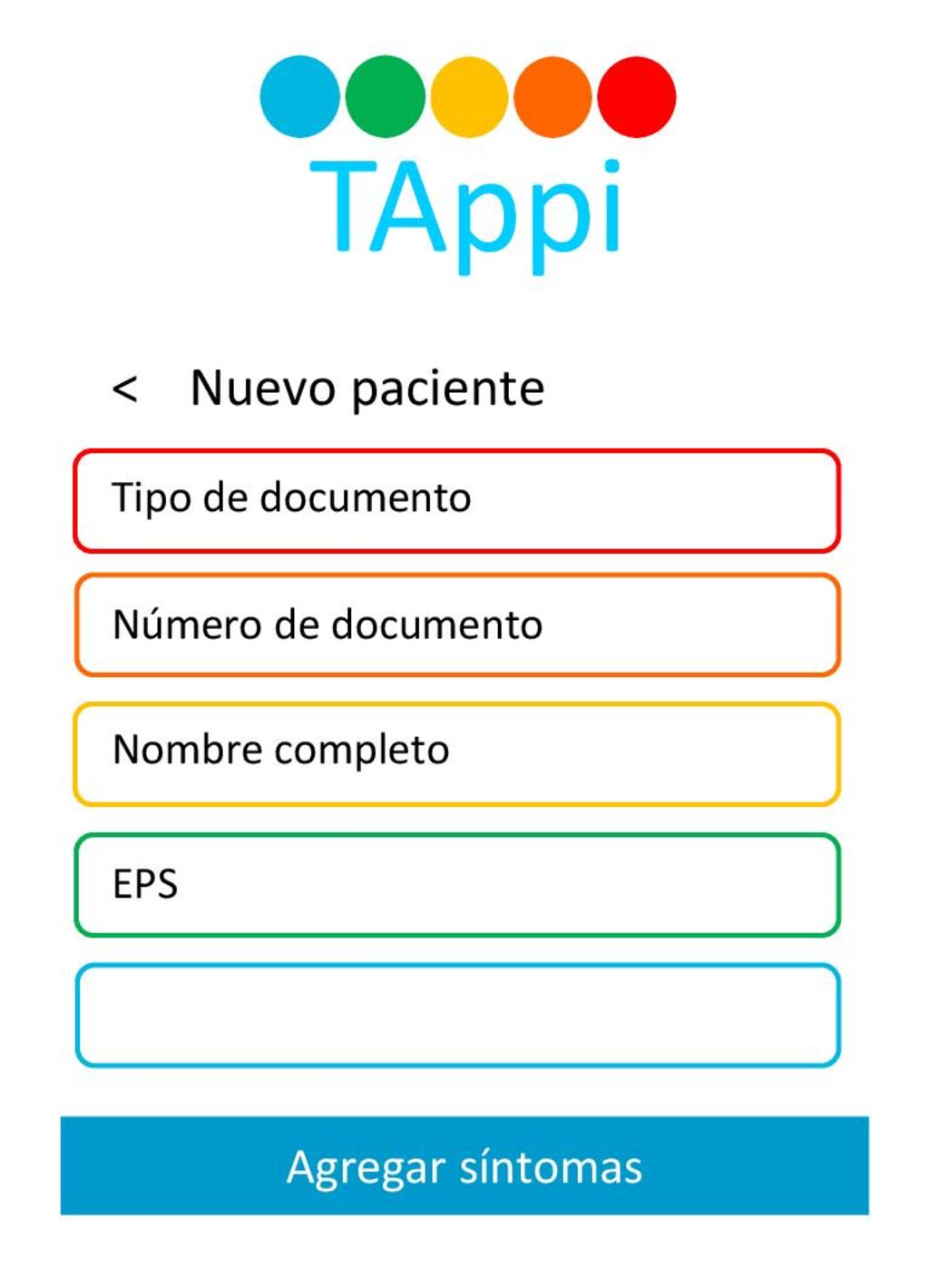 TAppi < Nuevo paciente Agregar síntomas Tipo de documento