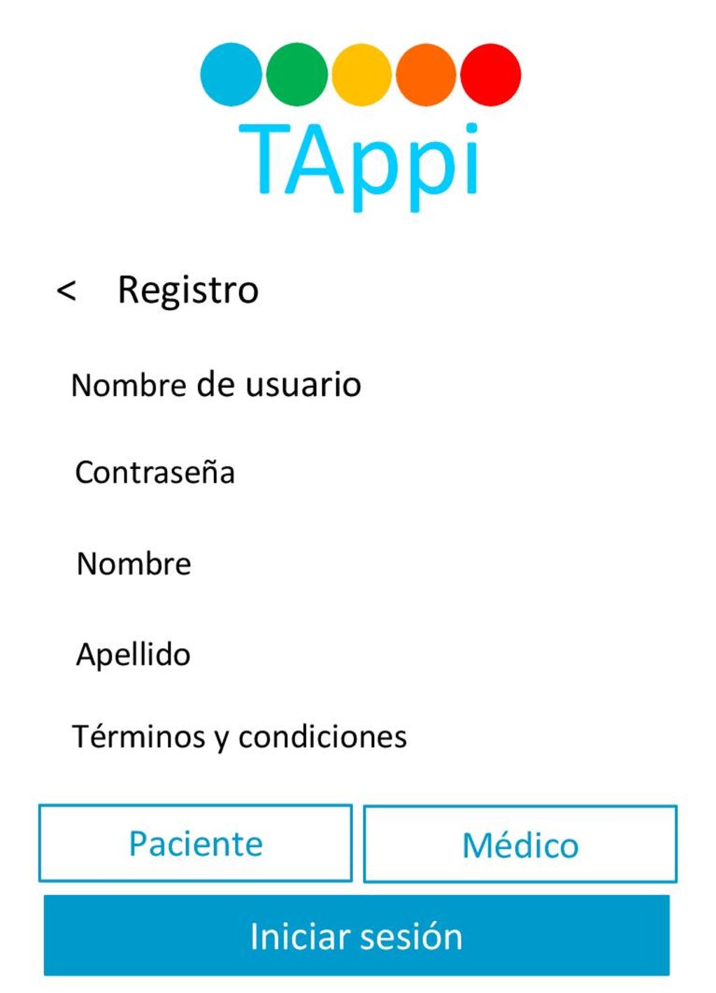 TAppi < Registro Paciente Médico Iniciar sesión Nombre de usuario