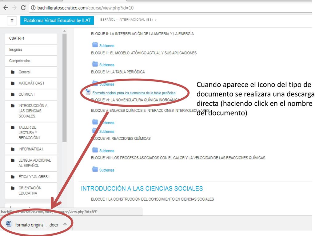 Cuando aparece el icono del tipo de documento se realizara una descarga directa (haciendo click en el nombre del documento)