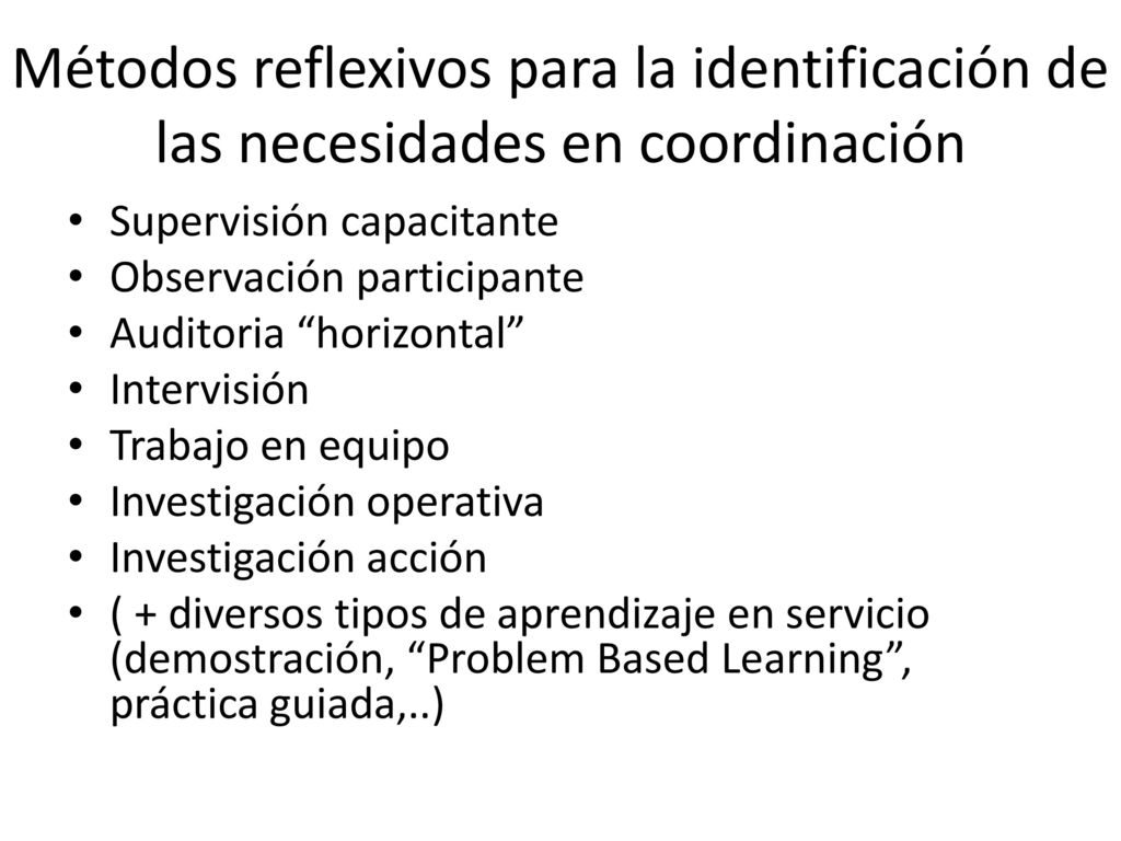 Métodos reflexivos para la identificación de las necesidades en coordinación
