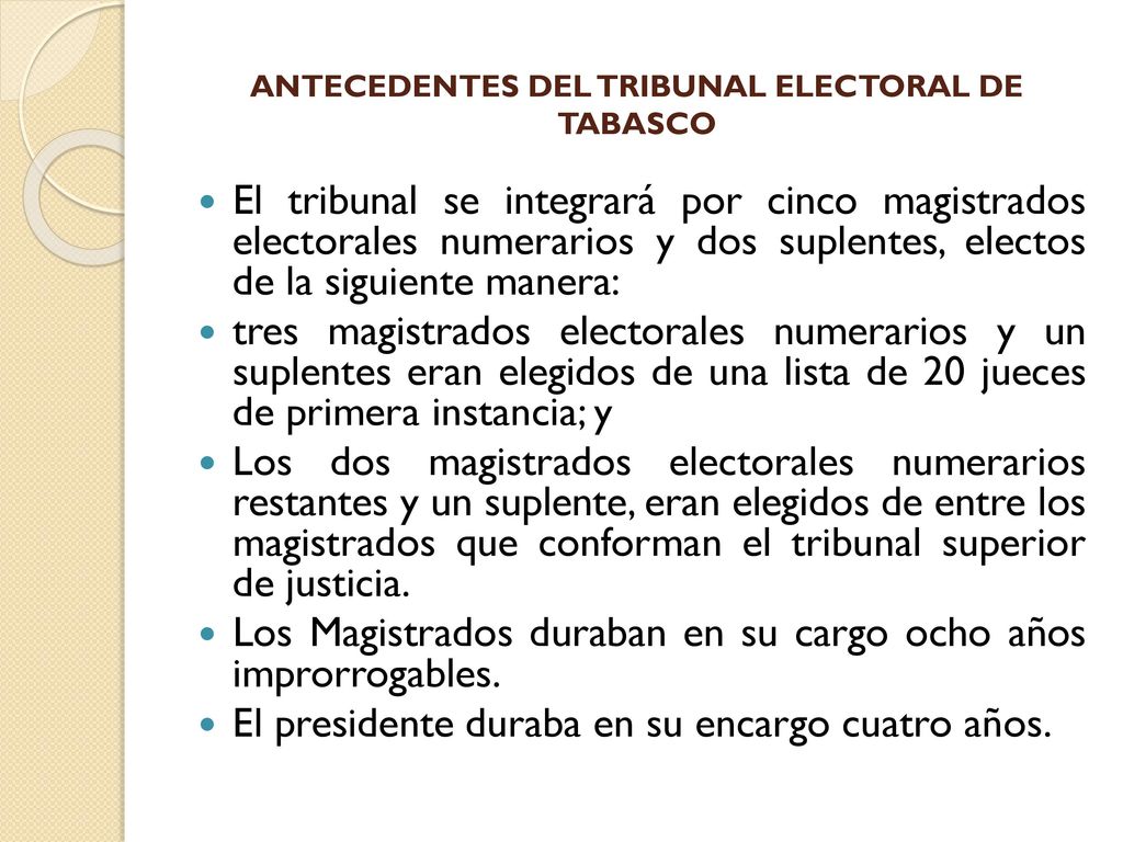 ANTECEDENTES DEL TRIBUNAL ELECTORAL DE TABASCO