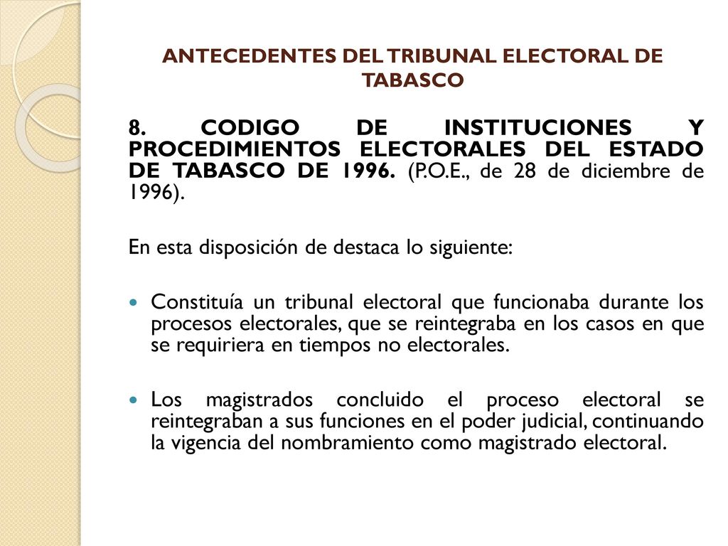 ANTECEDENTES DEL TRIBUNAL ELECTORAL DE TABASCO