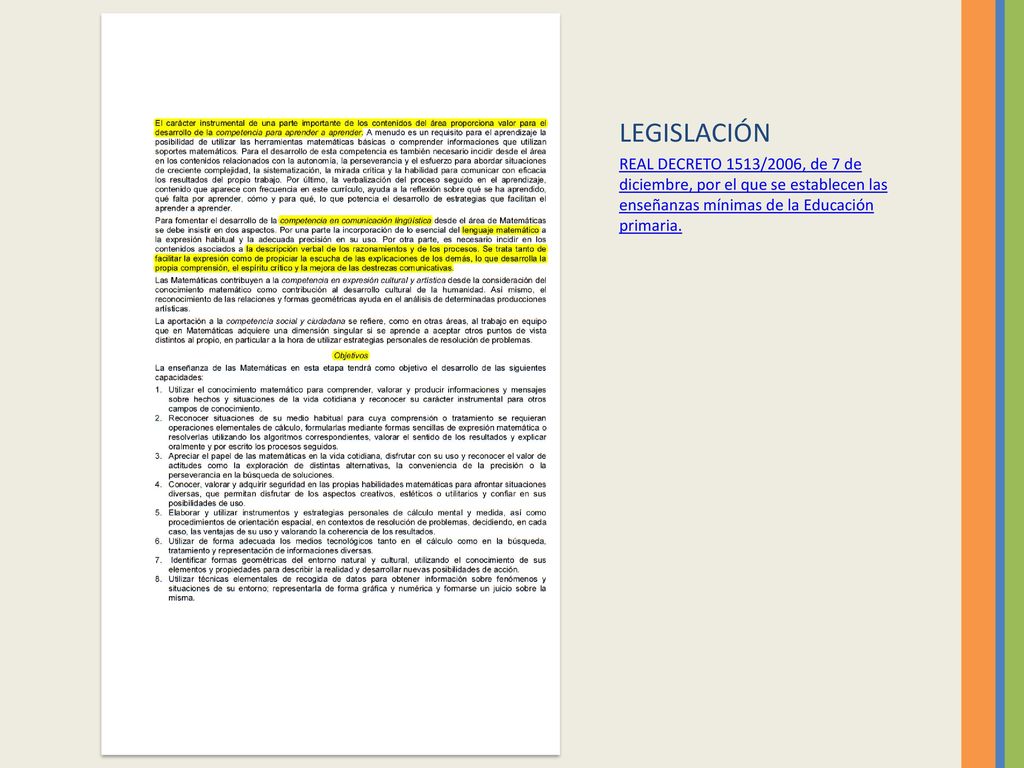 LEGISLACIÓN REAL DECRETO 1513/2006, de 7 de diciembre, por el que se establecen las enseñanzas mínimas de la Educación primaria.