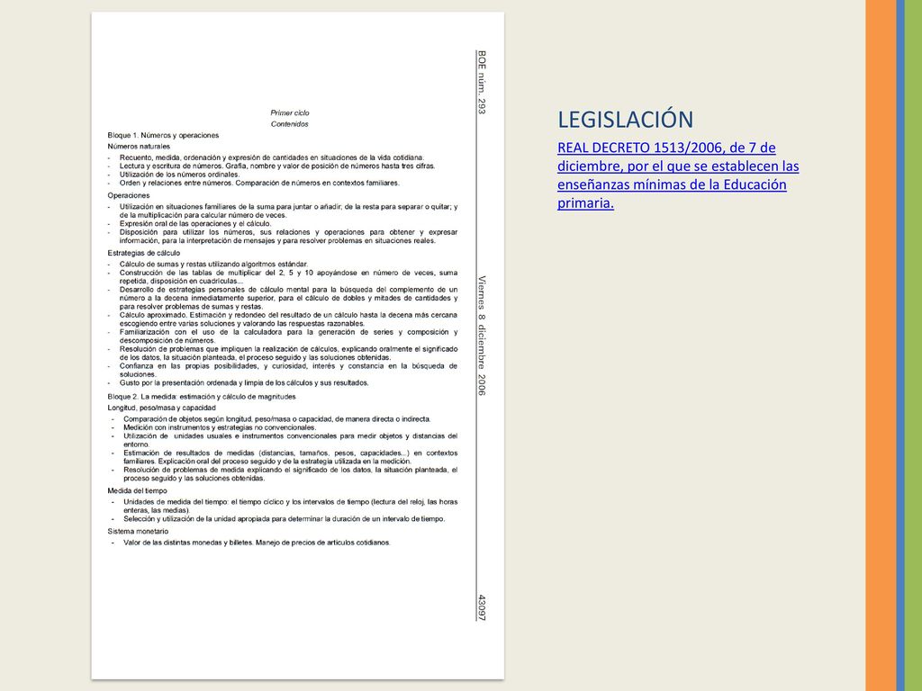 LEGISLACIÓN REAL DECRETO 1513/2006, de 7 de diciembre, por el que se establecen las enseñanzas mínimas de la Educación primaria.