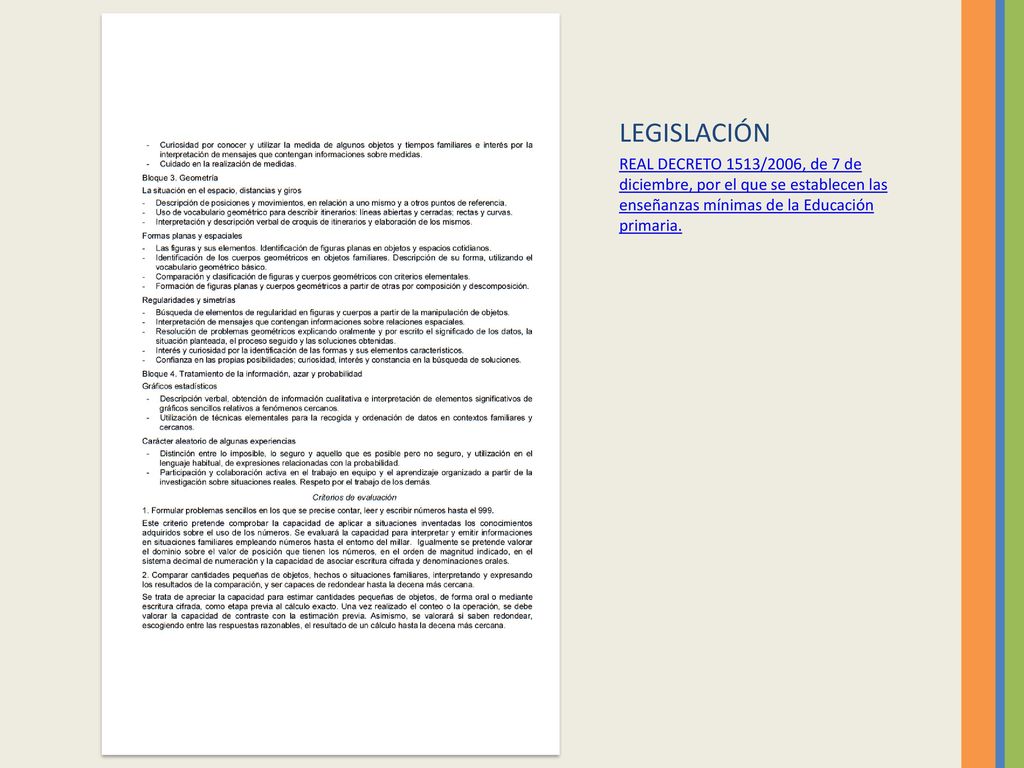 LEGISLACIÓN REAL DECRETO 1513/2006, de 7 de diciembre, por el que se establecen las enseñanzas mínimas de la Educación primaria.