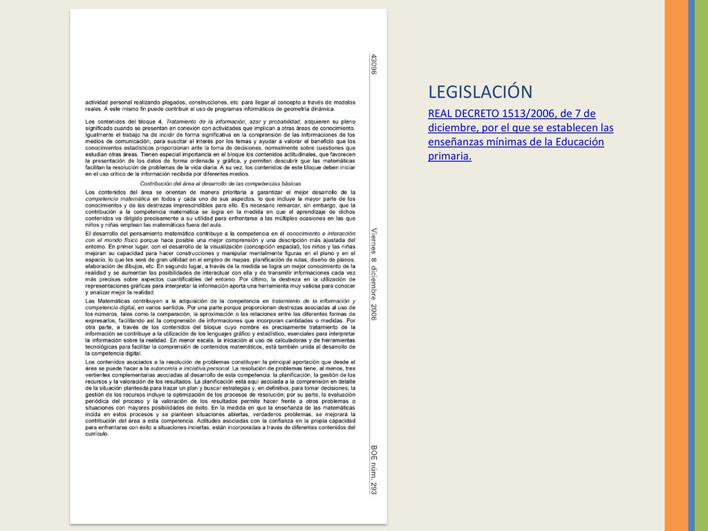 LEGISLACIÓN REAL DECRETO 1513/2006, de 7 de diciembre, por el que se establecen las enseñanzas mínimas de la Educación primaria.