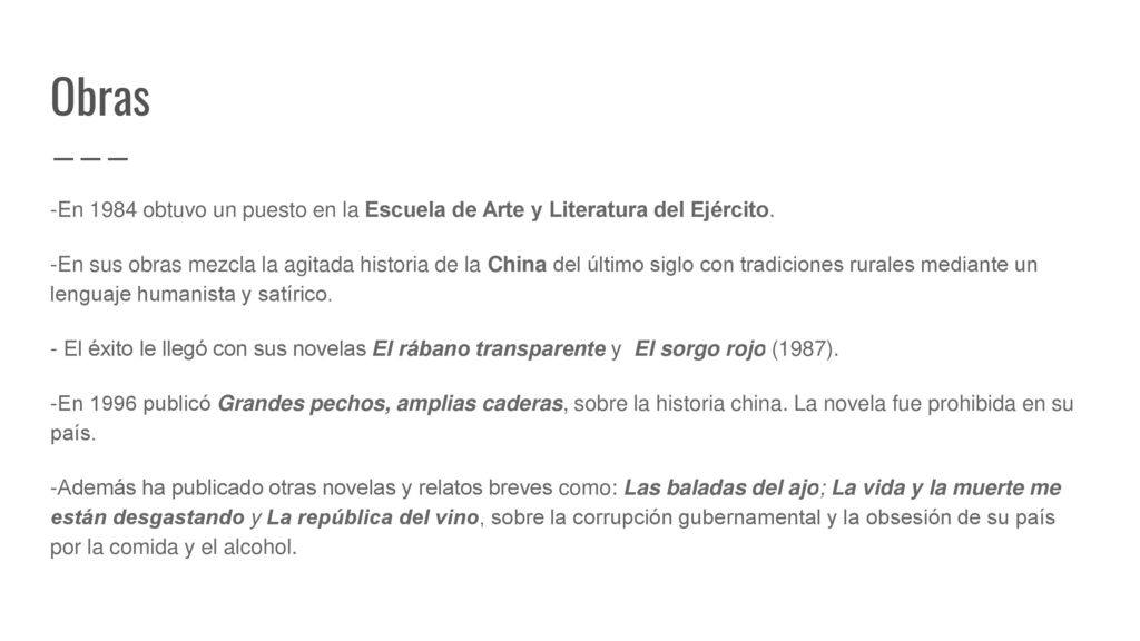 Obras -En 1984 obtuvo un puesto en la Escuela de Arte y Literatura del Ejército.