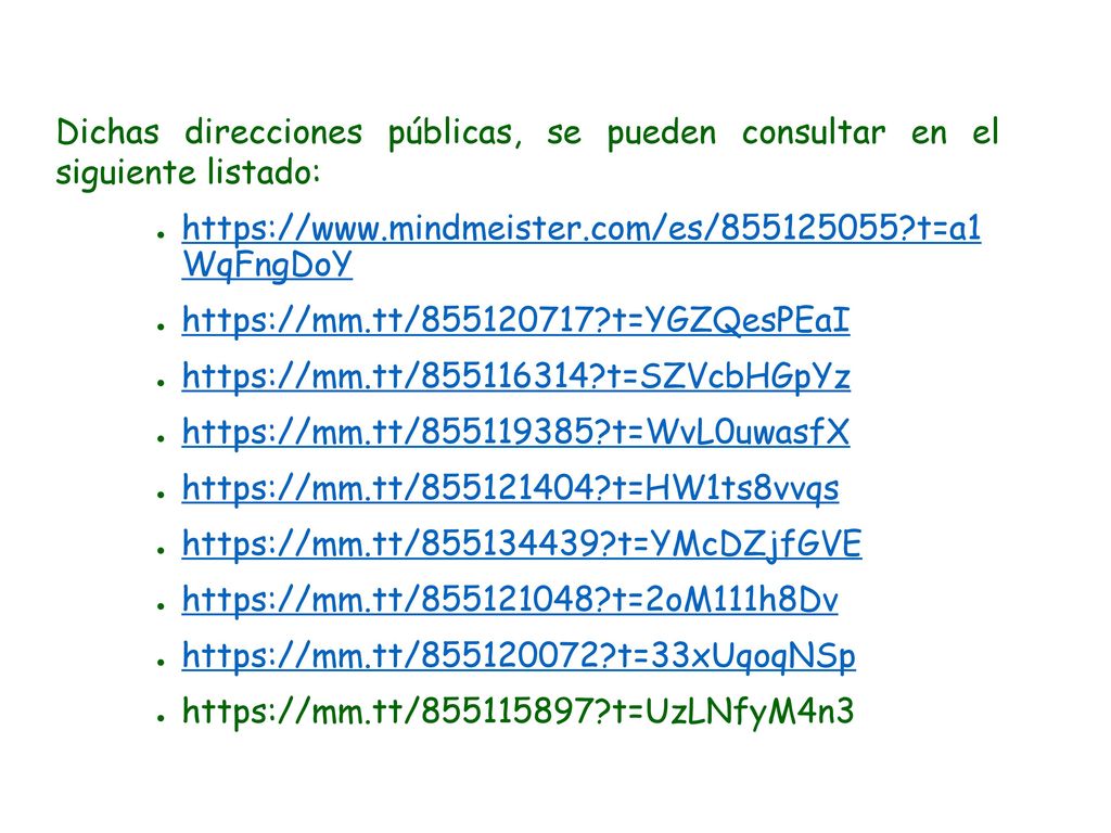 Dichas direcciones públicas, se pueden consultar en el siguiente listado: