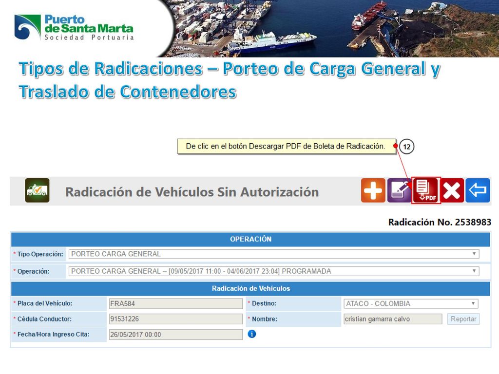 Tipos de Radicaciones – Porteo de Carga General y Traslado de Contenedores