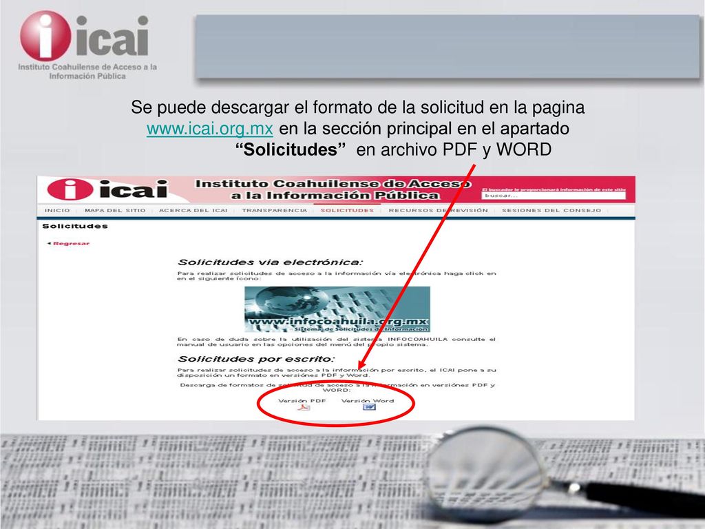 Se puede descargar el formato de la solicitud en la pagina www. icai