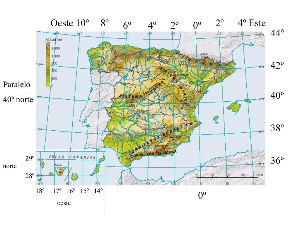 Oeste 10º 8º 2º 4º Este 6º 4º 2º 0º 44º 42º 40º 38º 36º 0º Paralelo