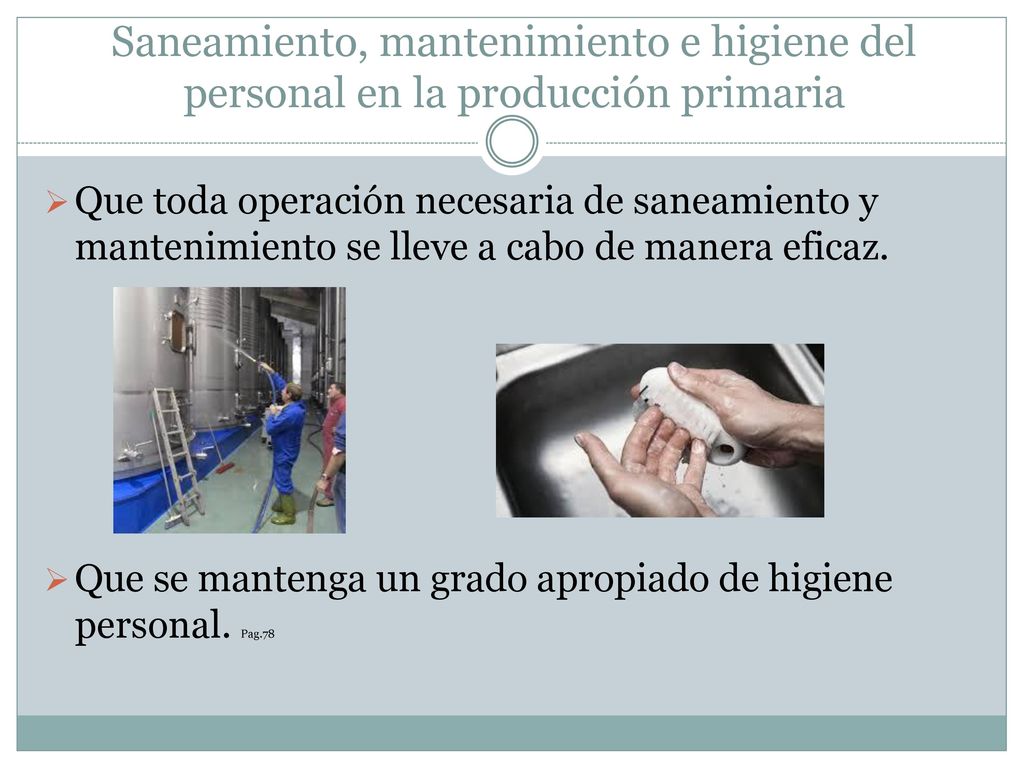 Saneamiento, mantenimiento e higiene del personal en la producción primaria