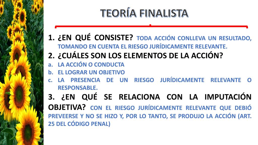 TEORÍA FINALISTA ¿EN QUÉ CONSISTE TODA ACCIÓN CONLLEVA UN RESULTADO, TOMANDO EN CUENTA EL RIESGO JURÍDICAMENTE RELEVANTE.
