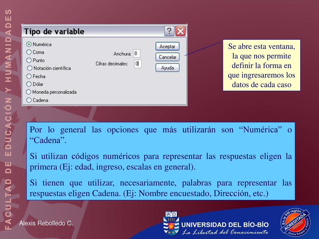 Se abre esta ventana, la que nos permite definir la forma en que ingresaremos los datos de cada caso