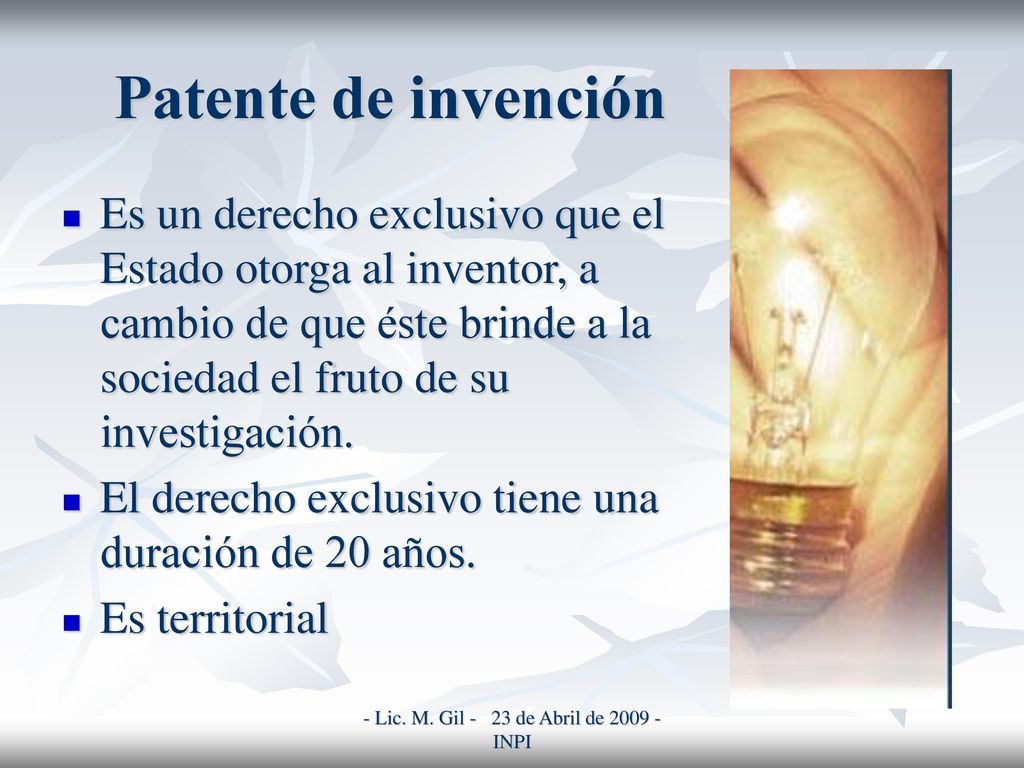 - Lic. M. Gil - 23 de Abril de INPI