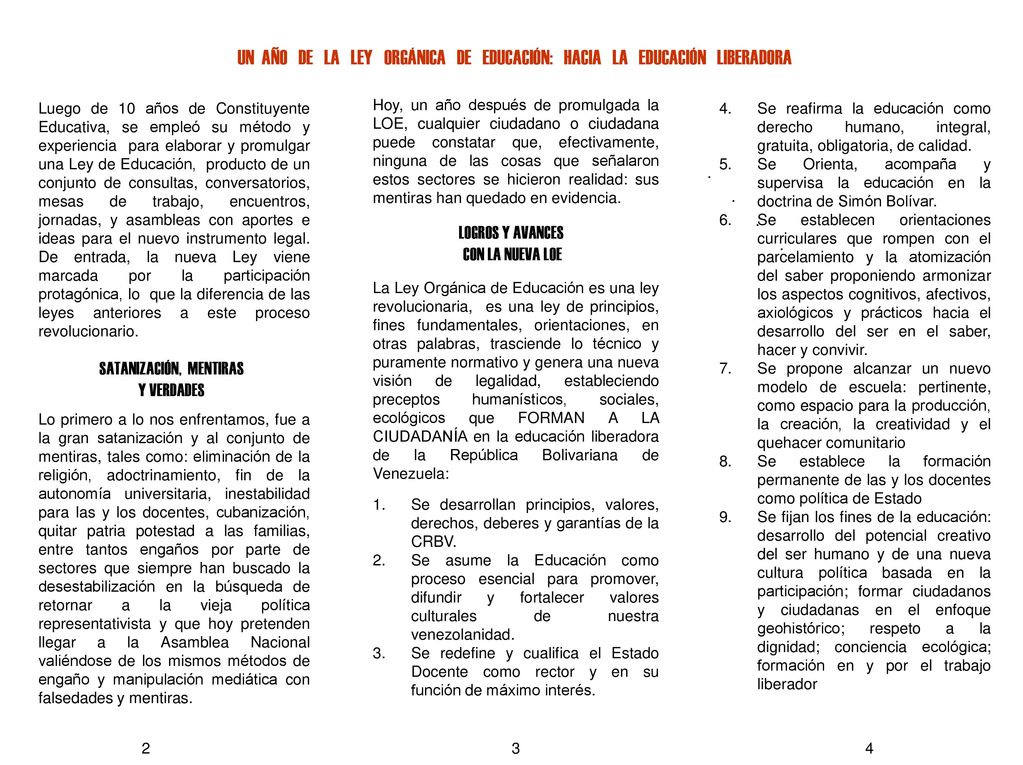 UN AÑO DE LA LEY ORGÁNICA DE EDUCACIÓN: HACIA LA EDUCACIÓN LIBERADORA