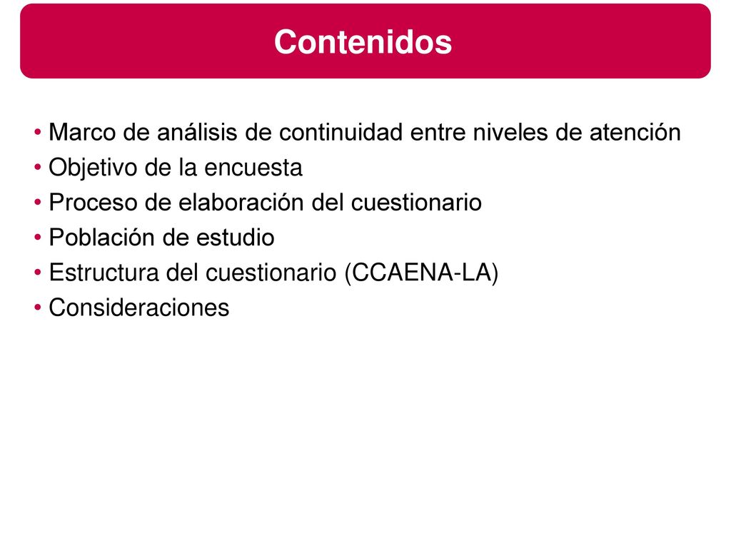 Contenidos Marco de análisis de continuidad entre niveles de atención
