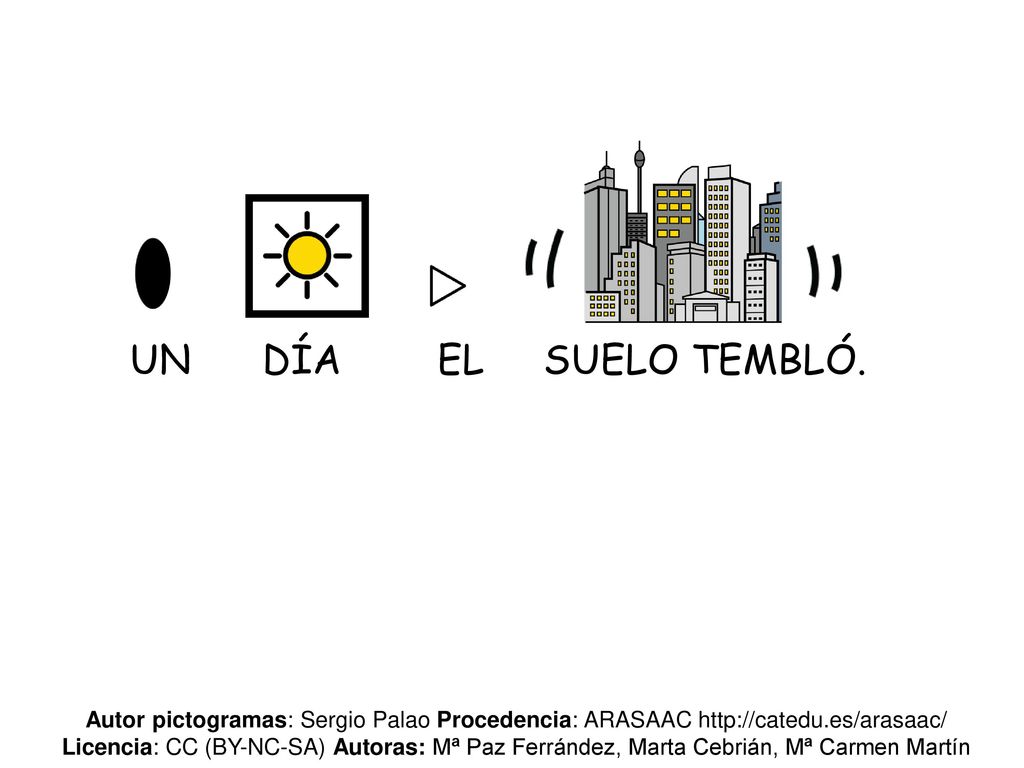 UN DÍA EL SUELO TEMBLÓ. Autor pictogramas: Sergio Palao Procedencia: ARASAAC