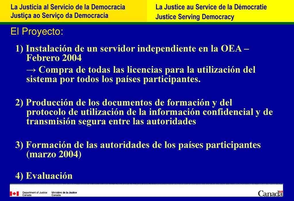 El Proyecto: 1) Instalación de un servidor independiente en la OEA – Febrero