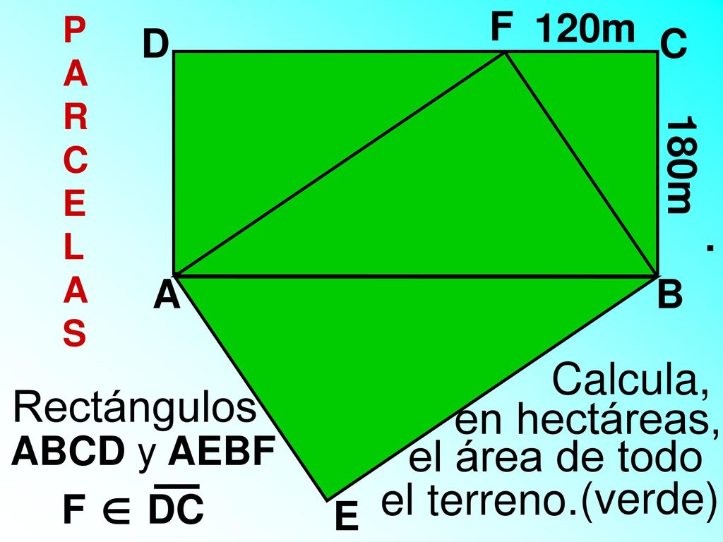 Calcula, Rectángulos en hectáreas, el área de todo el terreno. (verde)