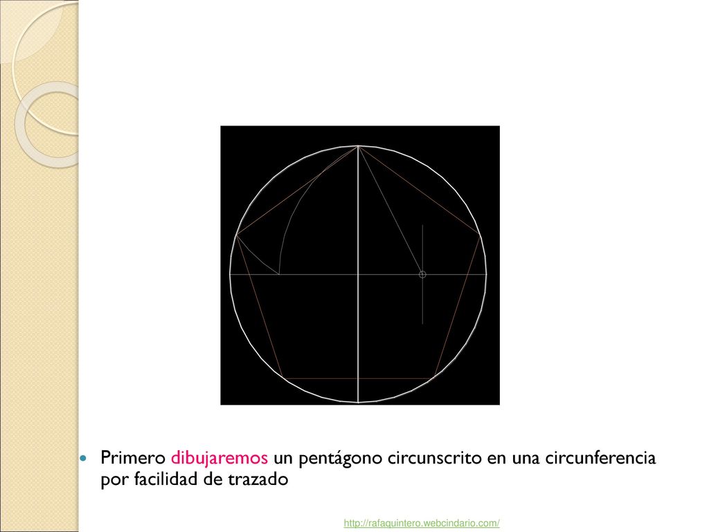 Primero dibujaremos un pentágono circunscrito en una circunferencia por facilidad de trazado