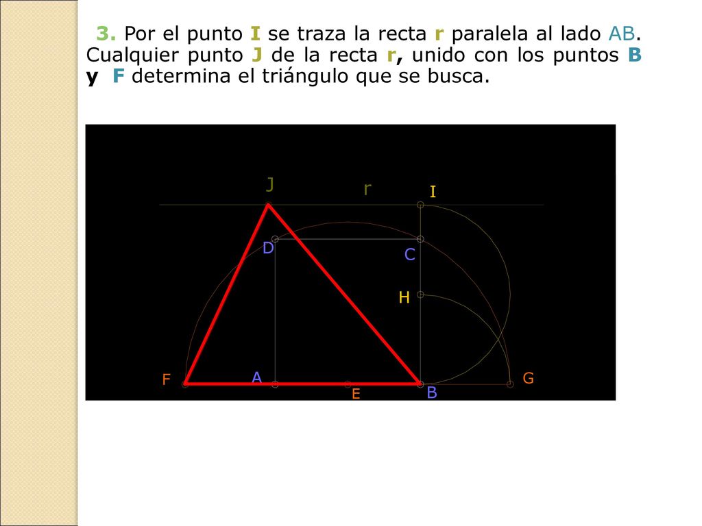 3. Por el punto I se traza la recta r paralela al lado AB
