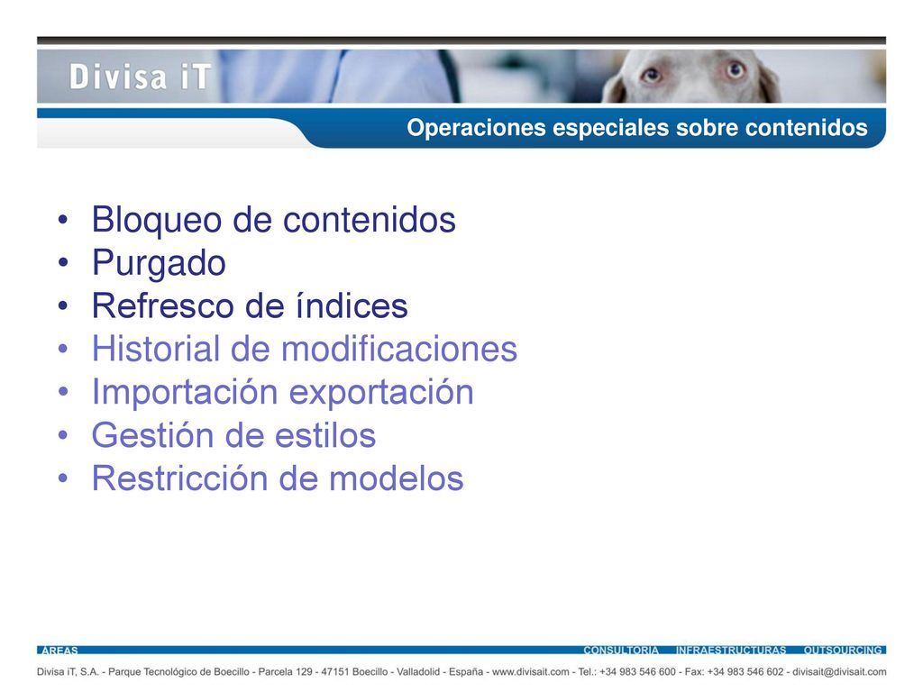 Historial de modificaciones Importación exportación Gestión de estilos
