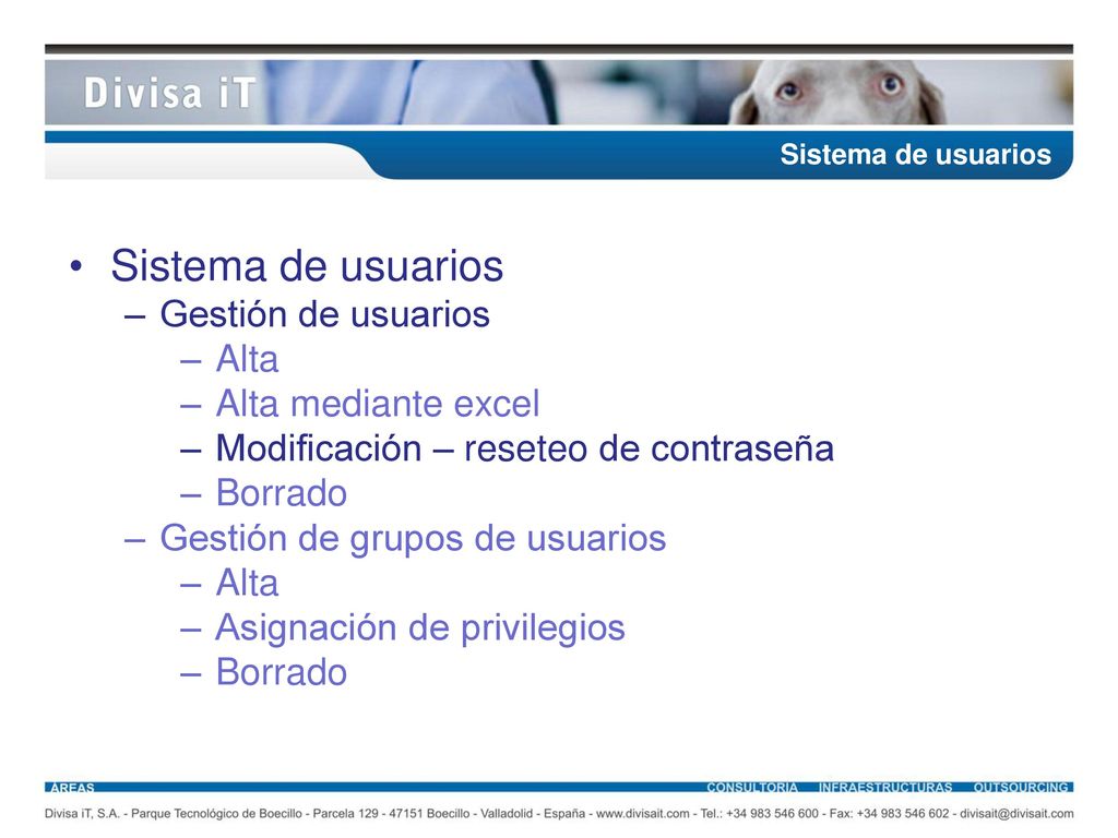 Sistema de usuarios Gestión de usuarios Alta Alta mediante excel