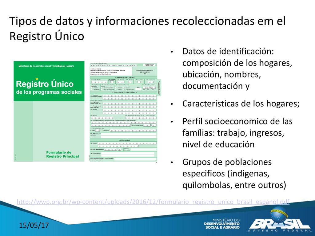 Tipos de datos y informaciones recoleccionadas em el Registro Único