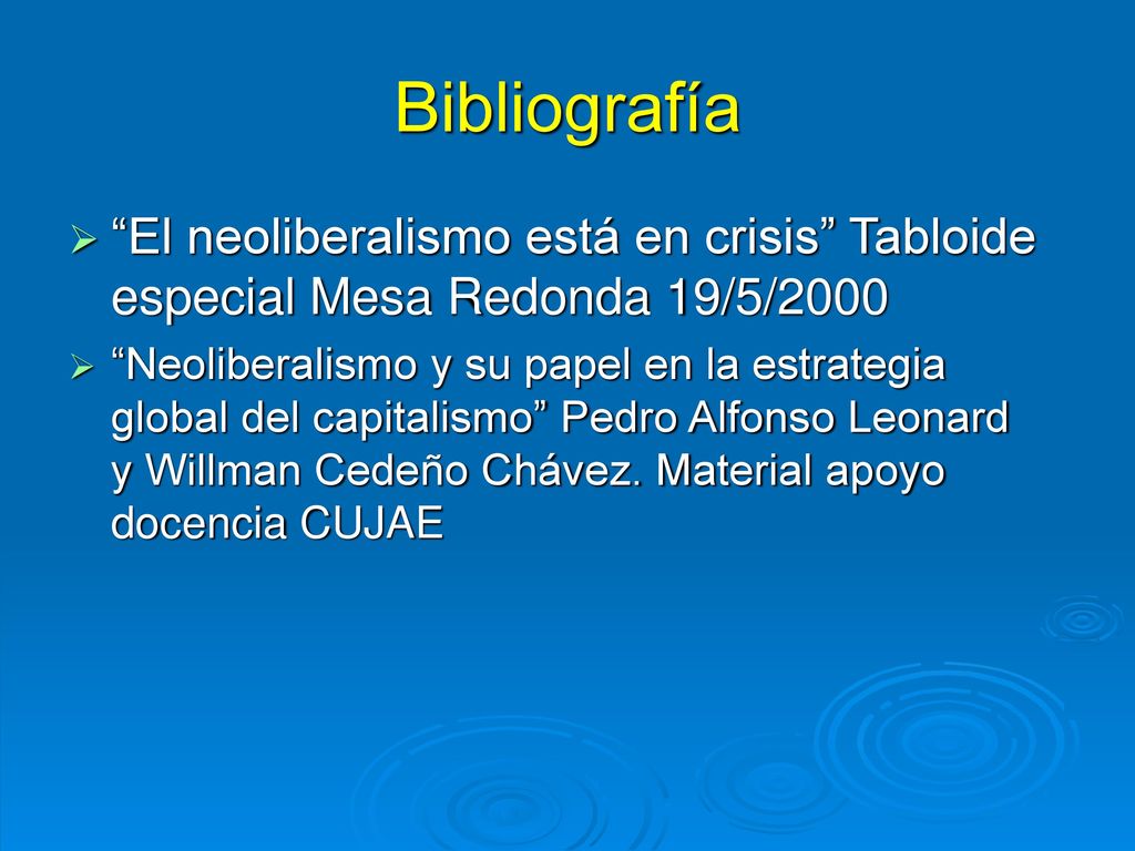 Bibliografía El neoliberalismo está en crisis Tabloide especial Mesa Redonda 19/5/2000.