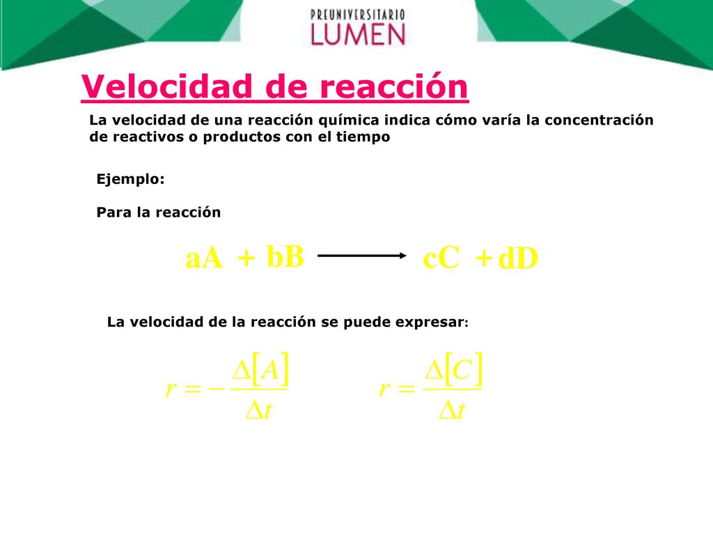 Velocidad de reacción aA + bB cC + dD