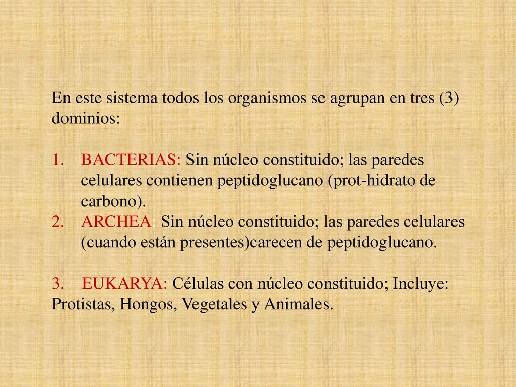 En este sistema todos los organismos se agrupan en tres (3) dominios: