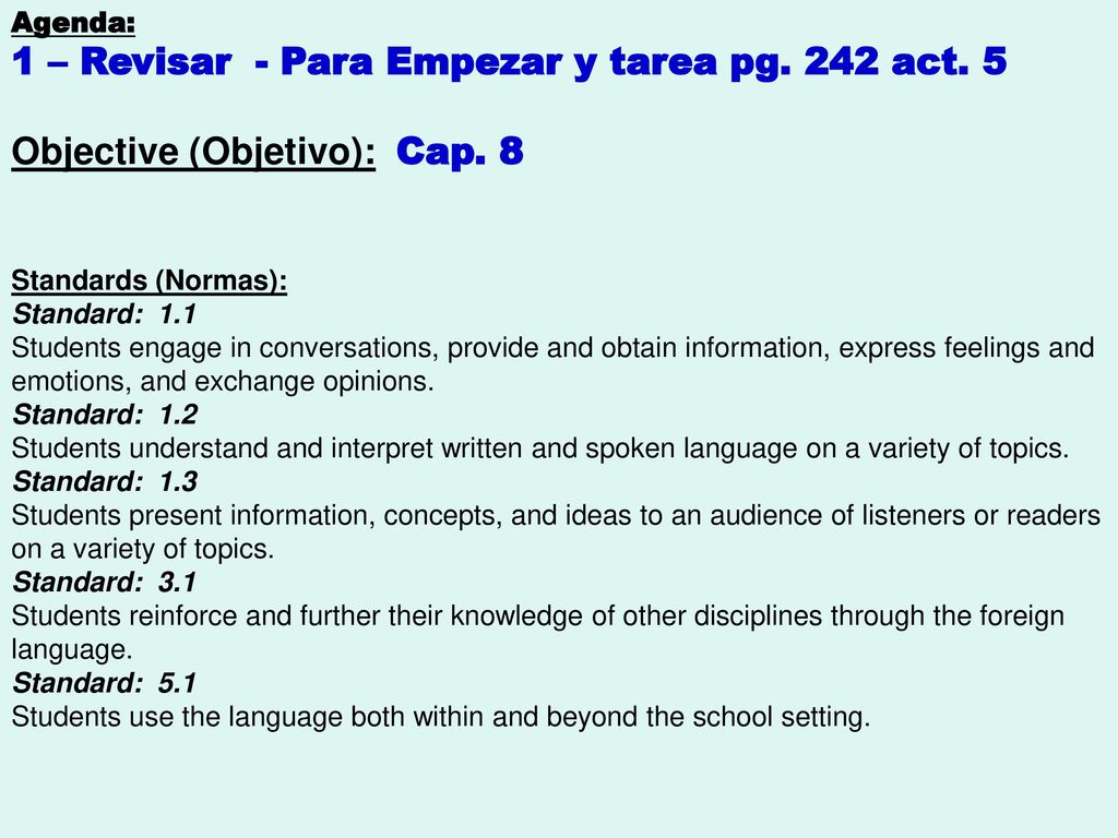 1 – Revisar - Para Empezar y tarea pg. 242 act. 5