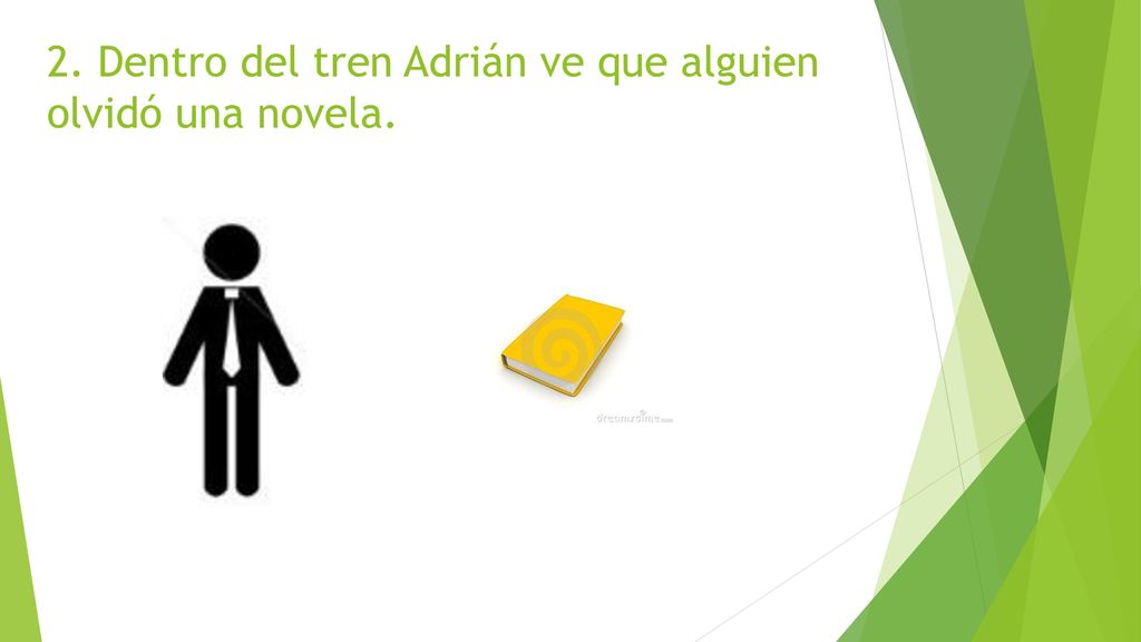 2. Dentro del tren Adrián ve que alguien olvidó una novela.