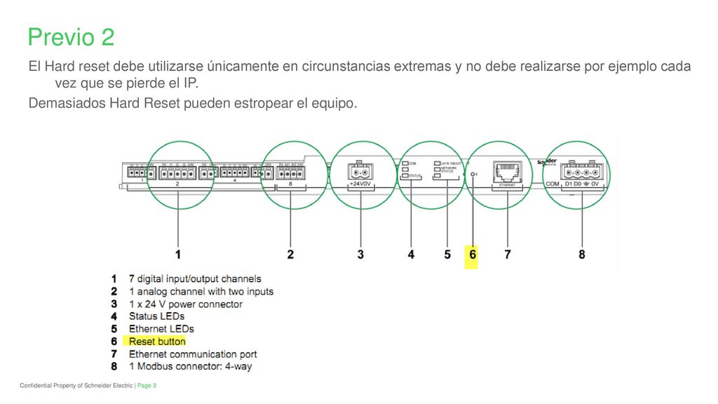 Previo 2 El Hard reset debe utilizarse únicamente en circunstancias extremas y no debe realizarse por ejemplo cada vez que se pierde el IP.