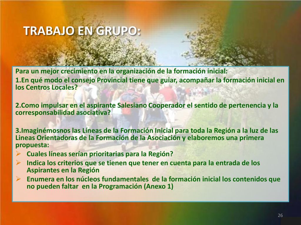 TRABAJO EN GRUPO: Para un mejor crecimiento en la organización de la formación inicial:
