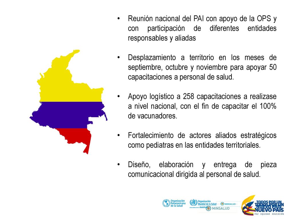 Reunión nacional del PAI con apoyo de la OPS y con participación de diferentes entidades responsables y aliadas.