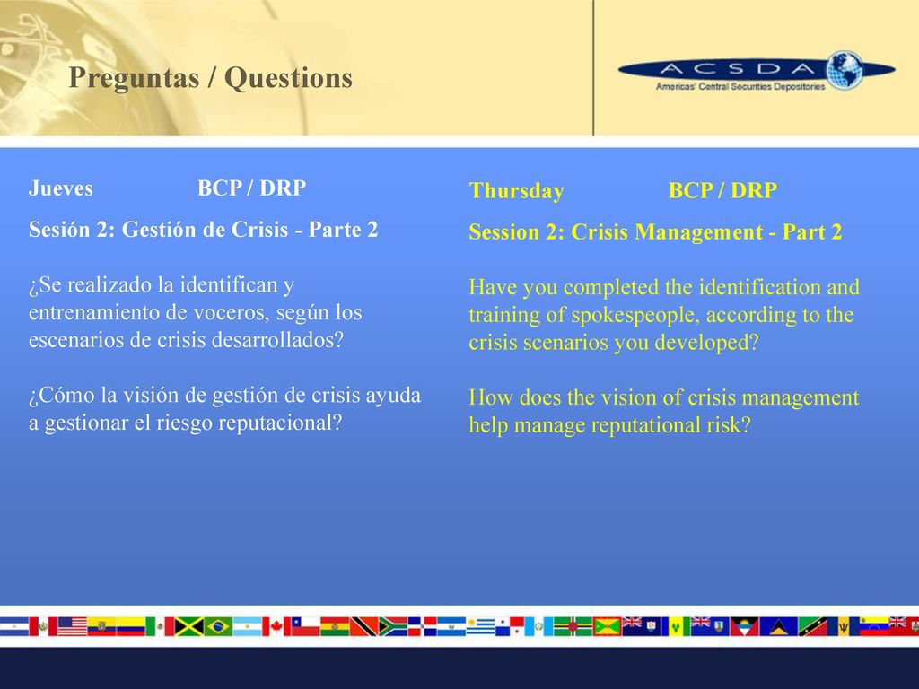 Preguntas / Questions Jueves BCP / DRP Thursday BCP / DRP